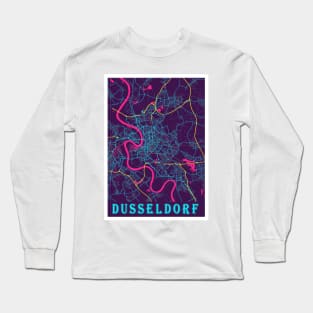 Dusseldorf Neon City Map Long Sleeve T-Shirt